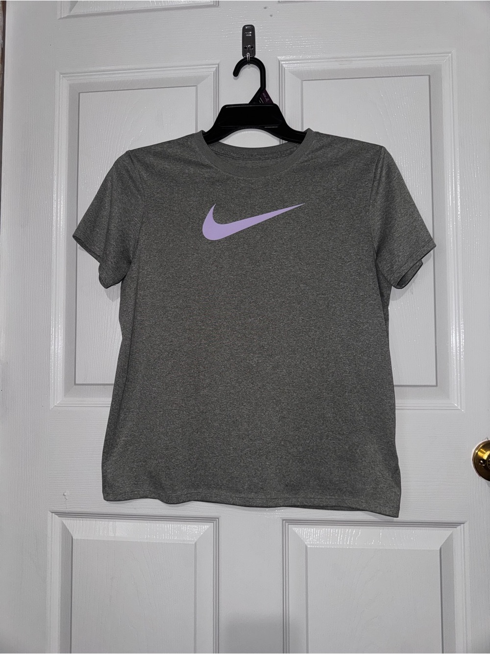 Nike women’s Gray Short Sleeve Tee with Lavender Swoosh